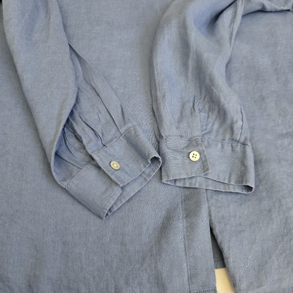 J. Jill Blue Linen Button Up Shirt Size M Petite Normcore Lagenlook Scandi Girl - Picture 5 of 8